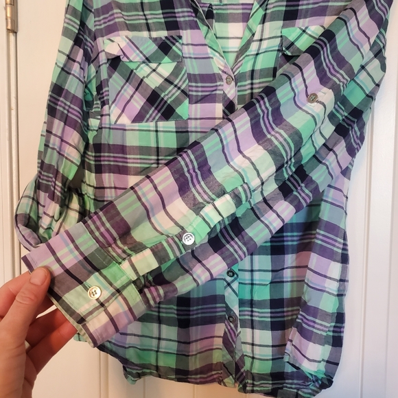 Purple & Mint Green Plaid Shirt - Picture 5 of 6